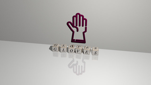 gloves text of cubic dice letters on the floor and 3D icon on the wall, 3D illustration for background and boxing