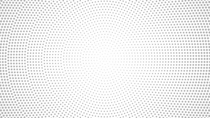 Monochrome halftone radial pattern. Abstract dotted vector background.