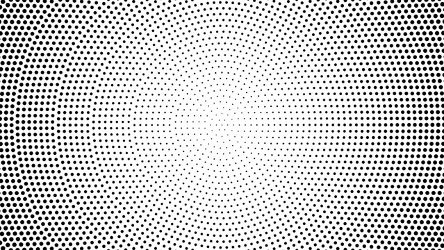 Black and white halftone radial pattern. Abstract dotted vector background.