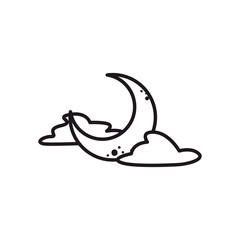 moon with clouds line style icon vector design