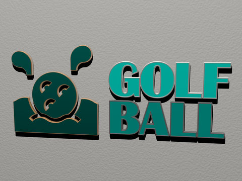 golf ball icon and text on the wall, 3D illustration for club and green