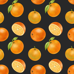 Seamless pattern with hand drawn oranges on a dark background
