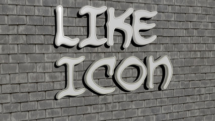 like icon text on textured wall, 3D illustration for design and background