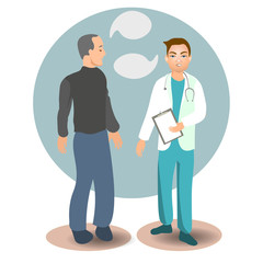 doctor with patient. vector flat illustration for advertising medical services.