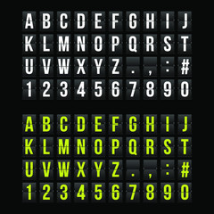 Vector illustration of alphabet and numbers in the style of airport scoreboard