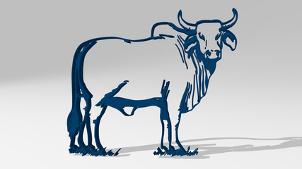 cow 3D icon casting shadow, 3D illustration for animal and background