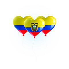Heart shaped balloons with colors and flag of ECUADOR vector illustration design. Isolated object.