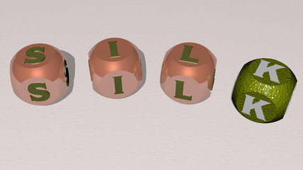silk curved text of cubic dice letters, 3D illustration for background and abstract