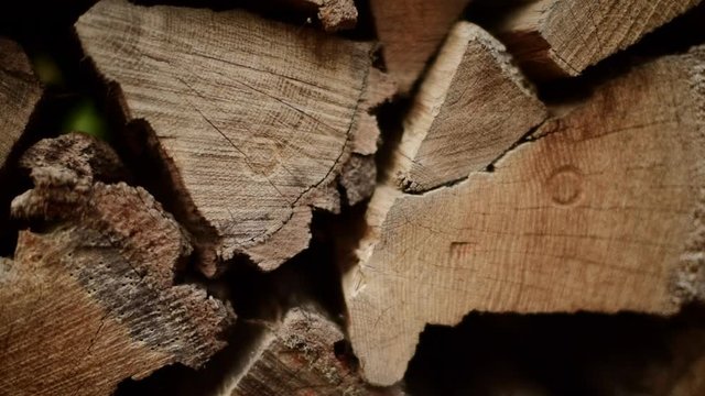 Stacks of firewood in the sawmill. Pile of firewood. Firewood wall. Wood pattern.