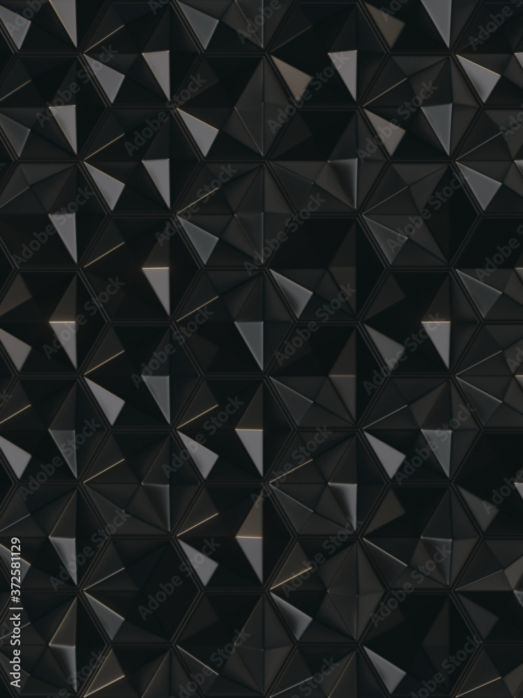 Poster 3d render black hexagon pattern. luxury concept art backdrop. trendy composition