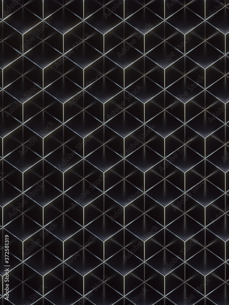 Poster Shiny black luxurious cubes geometric pattern with silver wire. 3d rendering