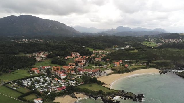 Asturias. Beautiful  coastal area in beach of Borizo.  Barro and  Celorrio. Spain. Aerial Drone Footage