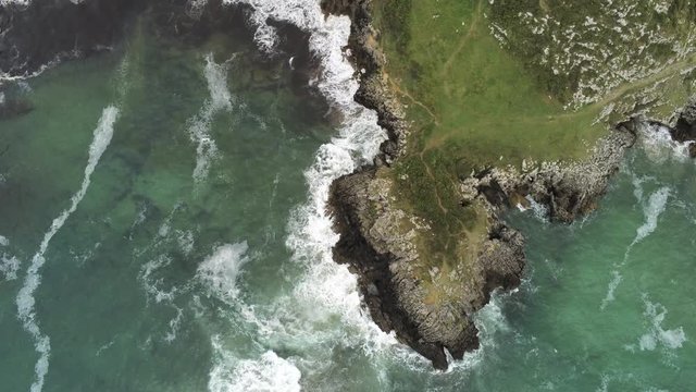 Asturias. Beautiful  coastal area in beach of Borizo.  Barro and  Celorrio. Spain. Aerial Drone Footage