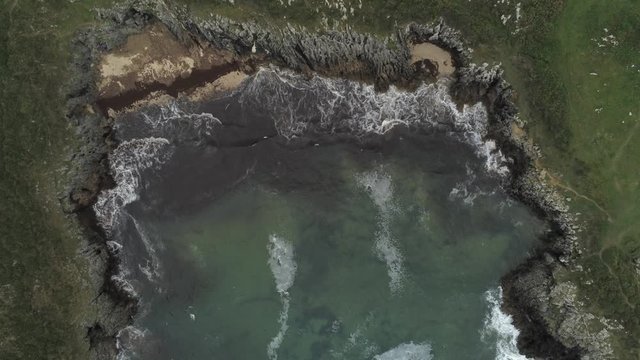 Asturias. Beautiful  coastal area in beach of Borizo.  Barro and  Celorrio. Spain. Aerial Drone Footage