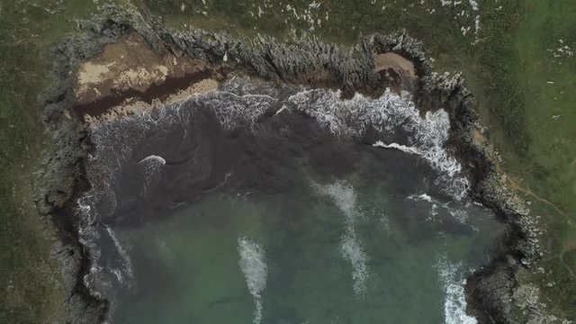 Asturias. Beautiful  coastal area in beach of Borizo.  Barro and  Celorrio. Spain. Aerial Drone Footage