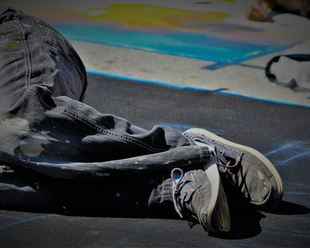 laying on the street 
