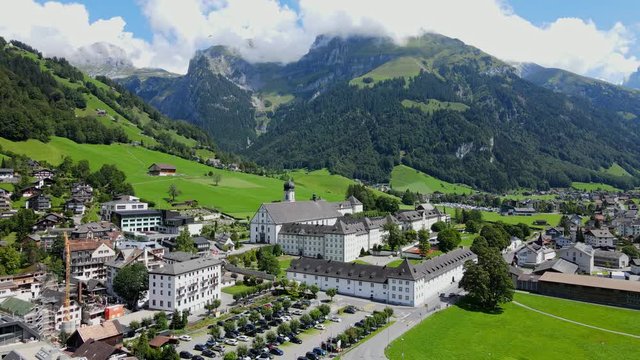 City of Engelberg in Switzerland - The Swiss Alps - aerial view - travel photography