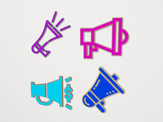 megaphone 4 icons set, 3D illustration for business and concept