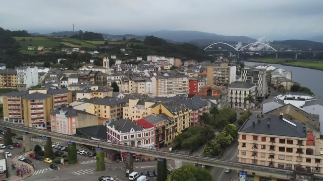 Navia, coastal village of Asturias,Spain Aerial Drone Footage