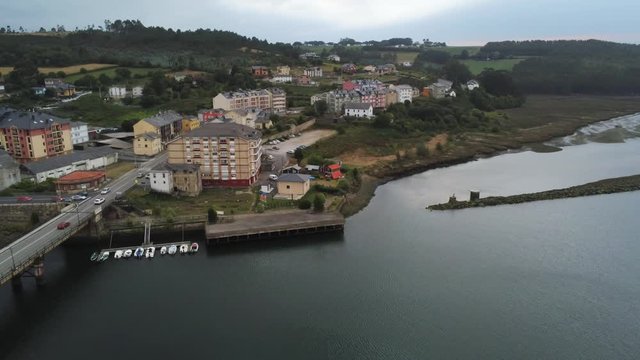 Navia, coastal village of Asturias,Spain Aerial Drone Footage