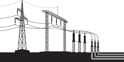 Overground and underground electricity transmission grid – vector illustration