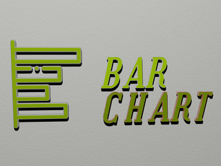 bar chart icon and text on the wall, 3D illustration for background and alcohol