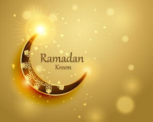 Moon crescent Eid Mubarak for Islamic golden Background