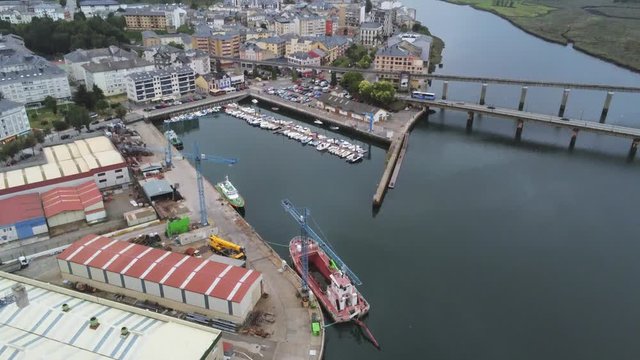 Navia, coastal village of Asturias,Spain Aerial Drone Footage