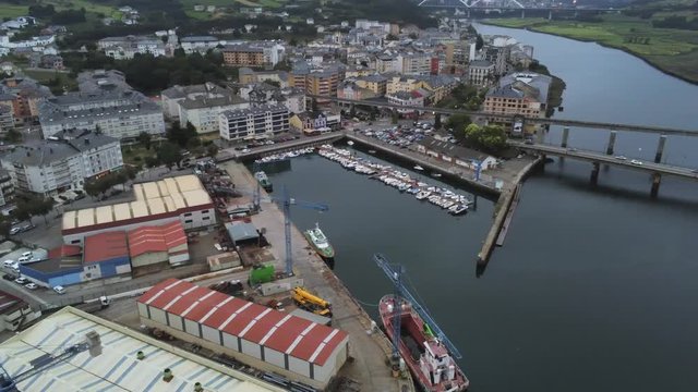 Navia, coastal village of Asturias,Spain Aerial Drone Footage