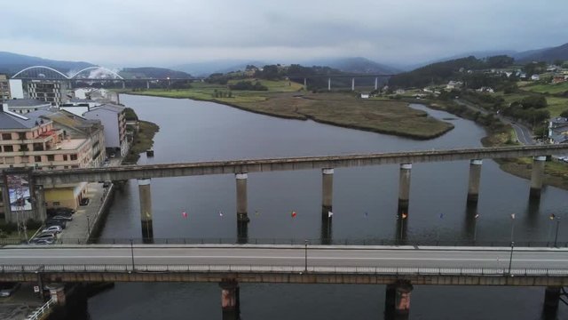 Navia, coastal village of Asturias,Spain Aerial Drone Footage