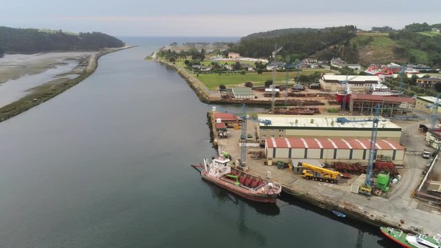 Navia, coastal village of Asturias,Spain Aerial Drone Footage
