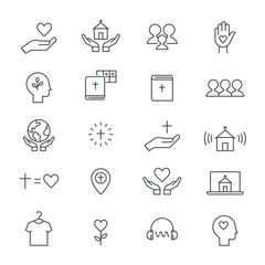 Christian Community, Church and Ministry Line Icons. Flat Vector Design - 372584375