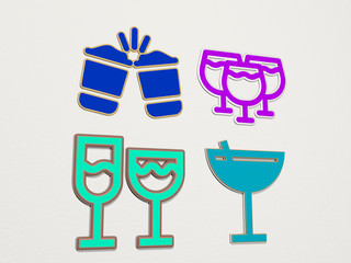 cocktails 4 icons set, 3D illustration for background and alcohol