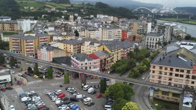 Navia, coastal village of Asturias,Spain Aerial Drone Footage