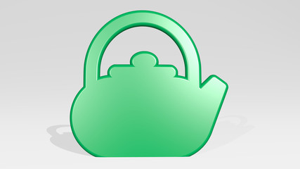 KETTLE 3D icon casting shadow, 3D illustration for background and tea