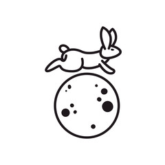 rabbit with moon of mid autumn harvest moon festival line style icon vector design