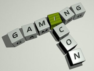 gaming icon crossword by cubic dice letters, 3D illustration for game and background
