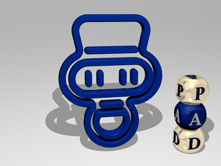 PAD 3D icon beside the vertical text of individual letters, 3D illustration for background and white