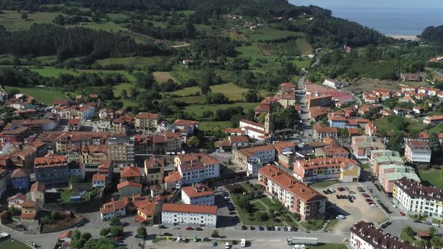 Colunga. Village of Asturias,Spain. Aerial Drone Footage