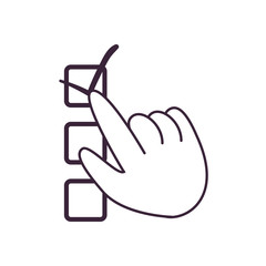hand touching check mark on square line style icon vector design