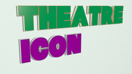 THEATRE ICON text on the wall, 3D illustration for architecture and editorial