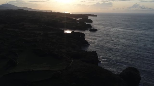 Asturias. Beautiful landscape in the coastal area of Gulpiyuri beach. Spain. Aerial Drone Footage