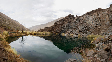 horizontal winter landscape of Laguna de la niña encantada, in mendoza, argentina