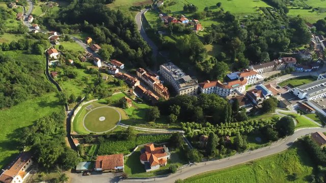 Asturias. Las Caldas, thermal village  of Asturias.Spain. Aerial Drone Footage