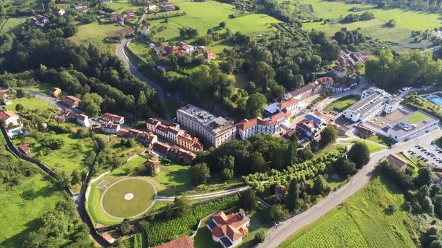 Asturias. Las Caldas, thermal village  of Asturias.Spain. Aerial Drone Footage
