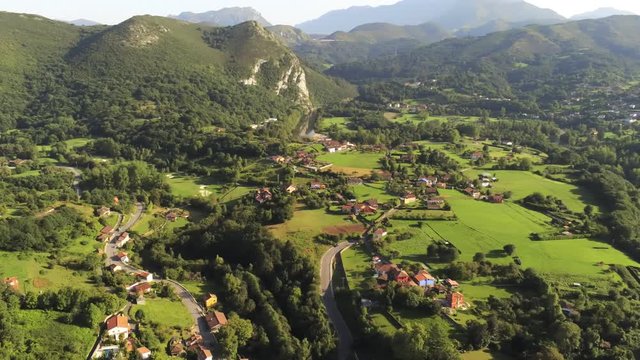 Asturias. Las Caldas, thermal village  of Asturias.Spain. Aerial Drone Footage