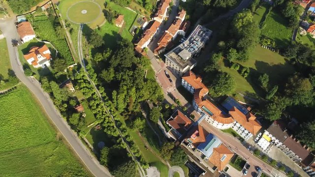 Asturias. Las Caldas, thermal village  of Asturias.Spain. Aerial Drone Footage