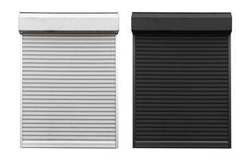 White and Black metal roller door shutter isolated on white background