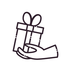 Gift with bowtie on hand line style icon vector design