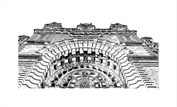 recommend clip art: Building view with landmark of Antwerp is a city in Belgium and the capital of Antwerp province in the Flemish Region. Hand drawn sketch illustration in vector.